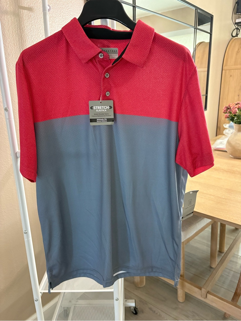 PGA Tour Red and Gray Two-Tone Stretch Polo